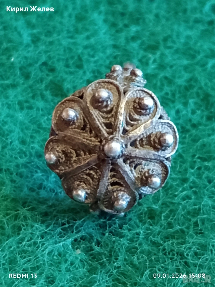Сребърен Възрожденски стил пръстен филигранна изработка с гранулация 52779, снимка 1