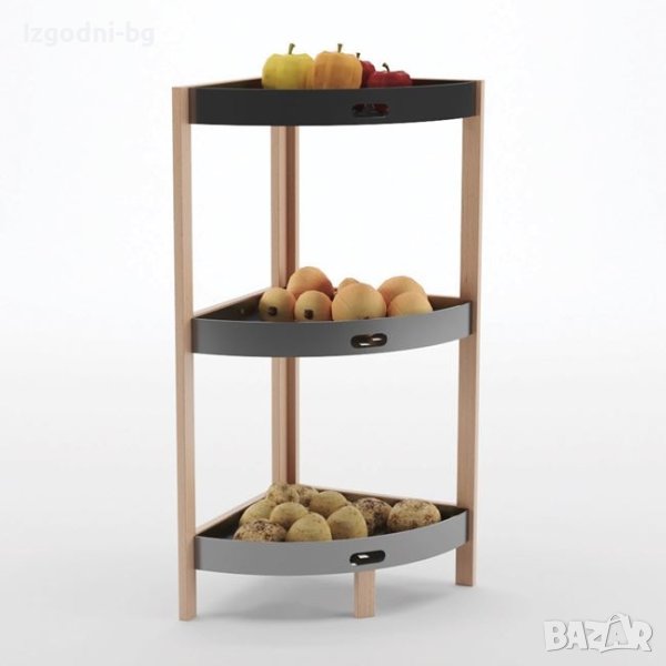 Ъглова етажерка на три етажа от дърво и пластмаса, снимка 1
