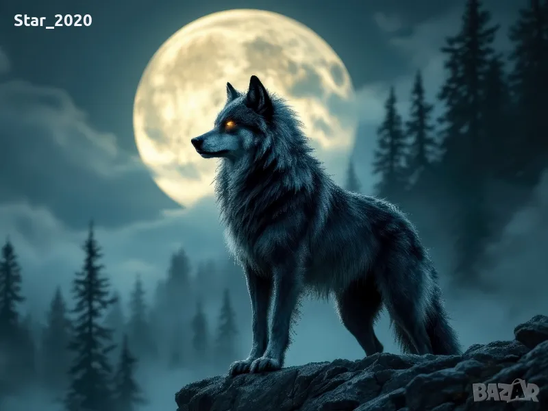 Светеща картина с LED осветление - вълк, снимка 1