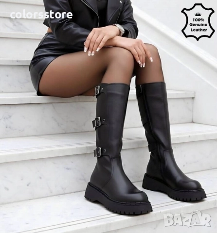 Равни ботуши - черна ЕСТЕСТВЕНА кожа - 6019 
