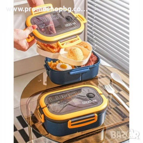 Кутия за обяд ECARLA с прибори, синя, 21x14,5x8см, снимка 5 - Кутии за храна - 44550033