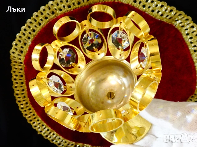 Позлатен бронзов свещник Weinfurtner Gold Crystal. , снимка 6 - Антикварни и старинни предмети - 52900301