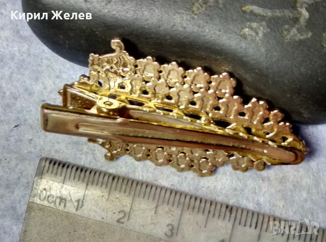 ПРЕКРАСНА АЖУРНА ПОЗЛАТЕНА ВИНТИДЖ АРТ СТИЛ ФИБА ШНОЛА ЩИПКА / БРОШКА 44727, снимка 2 - Други - 48818841