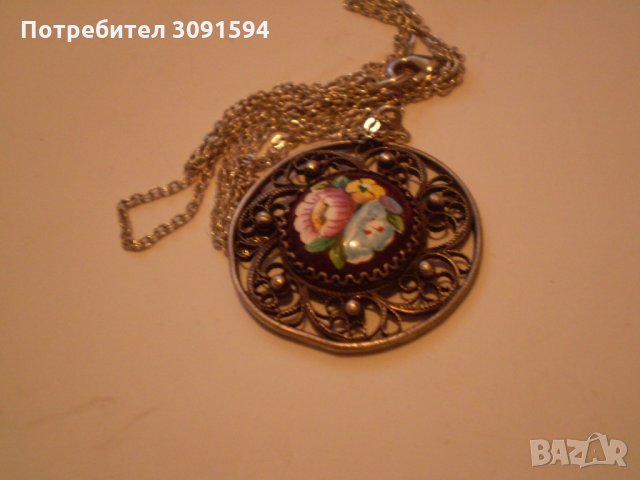 Ретро медальон посребрен филигран с порцелан, снимка 5 - Други ценни предмети - 35000059