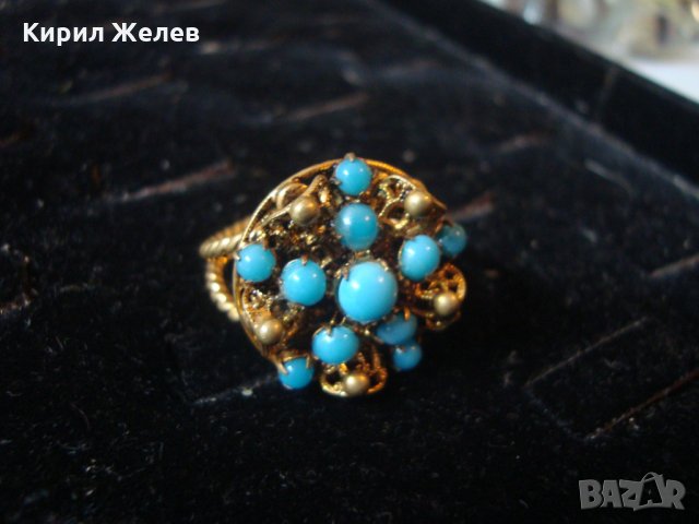 19 ВЕК ПОЗЛАТЕН ТЮРКОАЗЕН БРОНЗОВ ФИЛИГРАН ПРЪСТЕН СТАРО ГРАДСКО БИЖУ СТАР ЮВЕЛИРЕН УНИКАТ 17256, снимка 7 - Антикварни и старинни предмети - 33049750