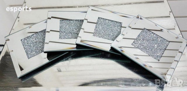 Луксозни огледални подложки за сервиране комплект от 4 сет стъкло  coaster coasters