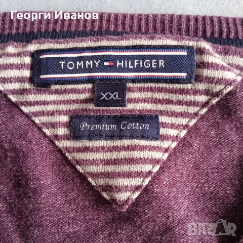 КАТО НОВ TOMMY HILFIGER XL V-Neck Premium Cotton Knit Sweater пуловер pullover top, снимка 3 - Пуловери - 53437752