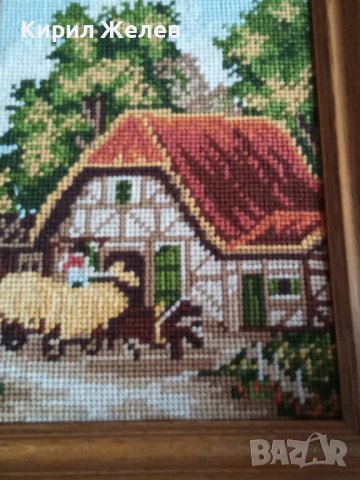 СТАР ГОБЛЕН СЕЛСКА КЪЩА ГЕРМАНИЯ ПАСТОРАЛЕН СЕЛСКИ ПЕЙЗАЖ в ДЪРВЕНА РАМКА 30915, снимка 5 - Гоблени - 37791331