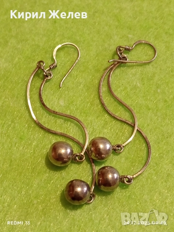 Винтидж артистични сребърни обеци с топчета майсторска изработка 32411, снимка 7 - Обеци - 52889745