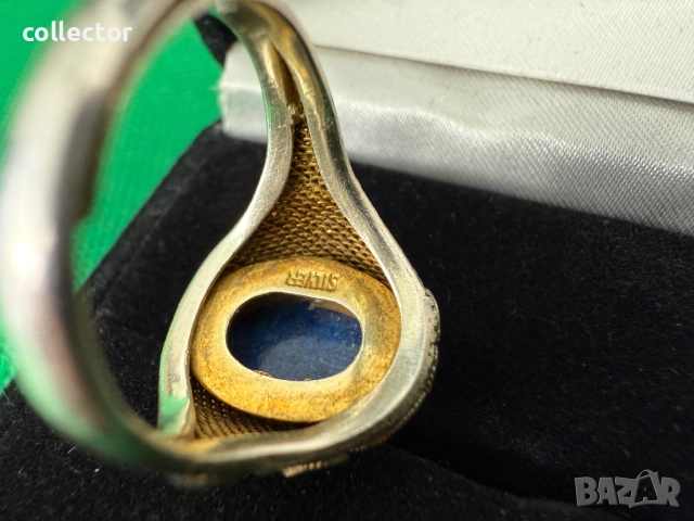 Уникат ! Сребърен пръстен с емайл / позлата и лапис лазули. №7638, снимка 9 - Пръстени - 52502949