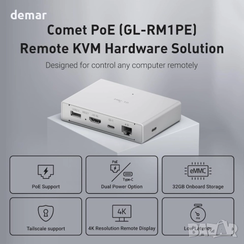 GL.iNet Comet PoE (GL-RM1PE) Дистанционно KVM управление през интернет, снимка 2 - Кабели и адаптери - 52074186