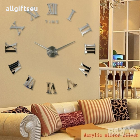 Голям 3D стенен часовник декорация за дома - РИМСКИ ЦИФРИ 4225, снимка 3 - Стенни часовници - 36564530