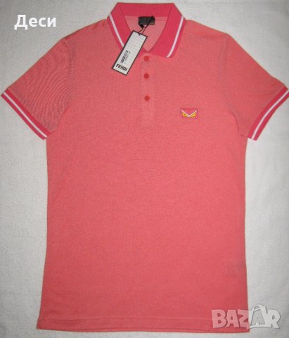 Мъжка тениска Fendi с яка цвят корал, снимка 1 - Тениски - 32396570