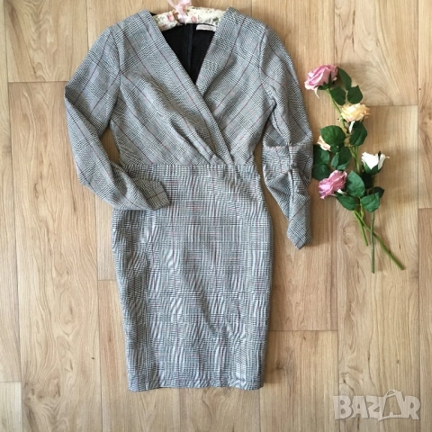 Разпродажба спешно! Нова рокля каре офис стил с подплата S, снимка 3 - Рокли - 52840816