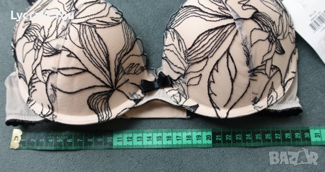 75B нов с етикет телесен цвят сутиен с черни бродерии върху тюл, снимка 4 - Бельо - 40781766