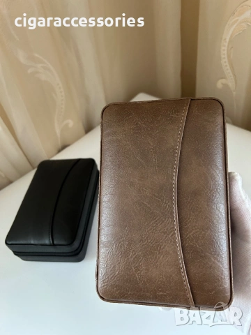 Преносим кожен хумидор за 4 пури от естествена кожа – черен / кафяв, снимка 4 - Табакери - 53228475