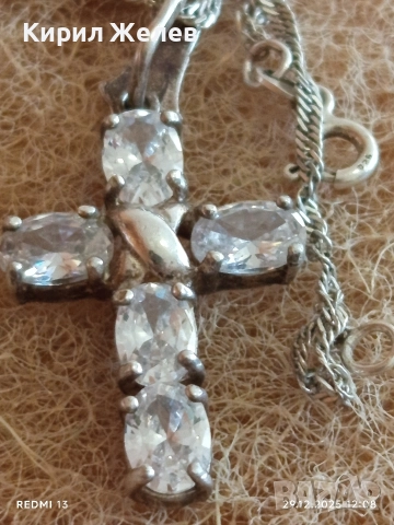 Сребърно колие с кръст инкрустиран с кристали елегантен дизайн 28152, снимка 7 - Колиета, медальони, синджири - 52926497