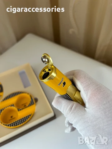Комплект Cohiba – запалка с 4 пламъка, пънч, ножче и пепелник за пури, снимка 4 - Запалки - 50898638