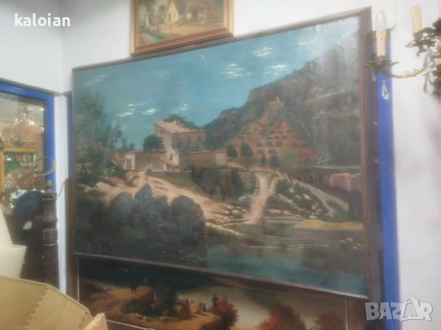 Esteban Alcantarilla Escamilla (1865-1936) Огромна антикварна картина изобразяваща пейзаж от винарск, снимка 3 - Антикварни и старинни предмети - 51317027