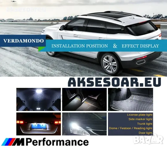 Габаритни 2 крушки BA9S 5 SMD 5050 Автомобилна LED вътрешна лампа крушка за Регистрационен номер , снимка 3 - Аксесоари и консумативи - 48613578