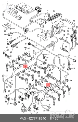  КАБЕЛЕН СНОП ЗА ГОРИВЕН ИНЖЕКТОР ЗА AUDI A6  C6- 4Z7971824C ОРИГИНАЛЕН, снимка 2 - Части - 51374139