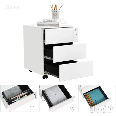 Мобилен шкаф SONGMICS rollbox за офиси, 3 чекмеджета за документи, снимка 3 - Шкафове - 53141571