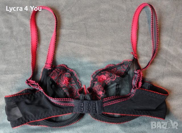 80В черен тюлен сутиен с червена бродерия на чашките, снимка 4 - Бельо - 38351845