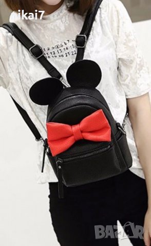 дамска раница кожена мики маус с червена сладурска панделка ново чанта, снимка 3 - Раници - 37613007