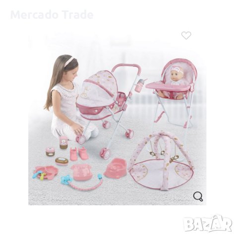 Комплект за момиче Mercado Trade, Бебе със звук, Столче за хранене, Количка и аксесоари