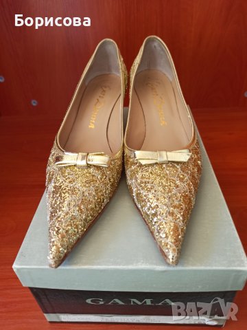 Златисти официални обувки Euro Donna, снимка 2 - Дамски елегантни обувки - 36717444