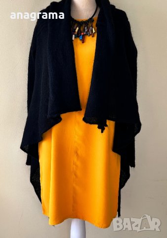 Черна асиметрична жилетка плетиво Benetton & жълта кокетна рокля Vanilia , снимка 16 - Рокли - 43887141