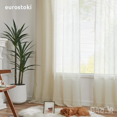 TOPICK Комплект от 2 ленени завеси В 245 x Ш 140 см със скрити бримки, завеси за хол, кухня, спалня, снимка 7 - Пердета и завеси - 51871972