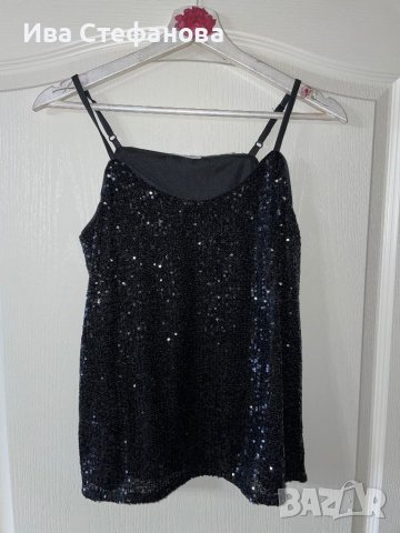 Черен нов еластичен парти коктелен коктейлен официален топ пайети . Размер S, снимка 10 - Корсети, бюстиета, топове - 43350169