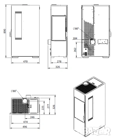 Италианска суха пелетна камина Kalor Mini 5 kW, снимка 6 - Камини - 53055925