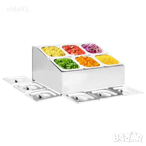 vidaXL Гастронорм контейнер държач с 6 GN съда 1/6 неръждаема стомана（SKU:51224）, снимка 2 - Други - 53312647