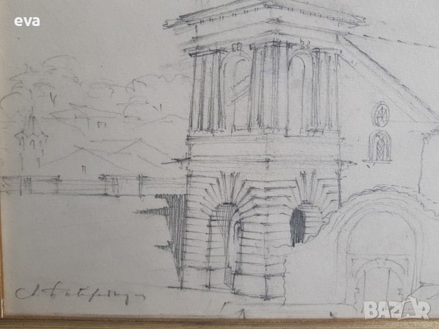 Майсторска рисунка молив Тома Петров Църква Св. Богородица в Пловдив 1946 , снимка 5 - Картини - 40069465