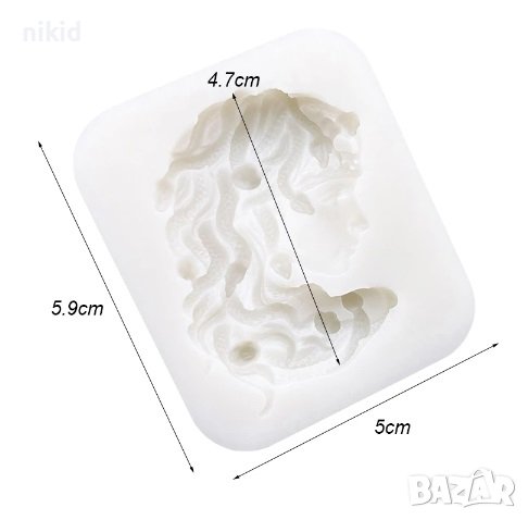 Медуза Гръцка Митология жена с коса от змии лице силиконов молд форма декорация и украса фондан, снимка 2 - Форми - 37609960