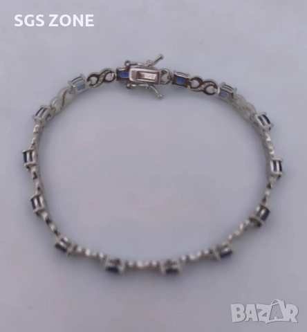 Ръчно изработена сребърна гривна със сапфир и символ за безкрайност, снимка 3 - Гривни - 52582964