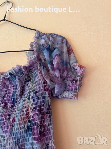 Уникална лилава блуза с буфан ръкав S размер 💜💙🩵💙💜🩵💙💜, снимка 2 - Тениски - 51809350