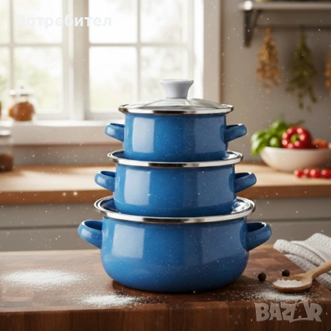 Комплект от 3 тенджери - 16см, 18см, 20см, снимка 3 - Прибори за хранене, готвене и сервиране - 53343938