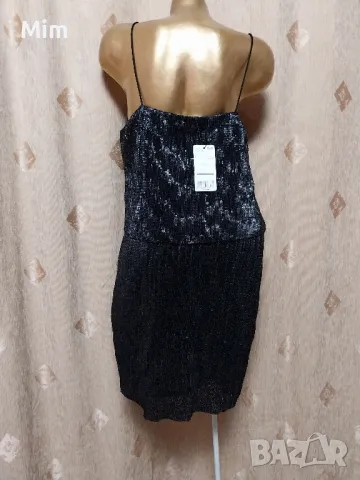 MANGO L Черна рокля с черни пайети , снимка 2 - Рокли - 47326041