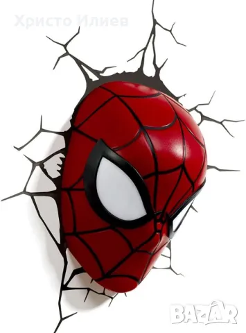 Лампа за стена 3D Глава на Спайдърмен Марвел Marvel Spiderman Лампа за детска стая