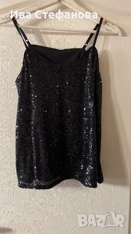 Черен нов еластичен парти коктелен коктейлен официален топ пайети . Размер S, снимка 13 - Корсети, бюстиета, топове - 43350169