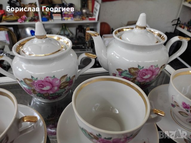 Руски порцелан чаши за кафе,чайник и захарница, снимка 5 - Сервизи - 40748987