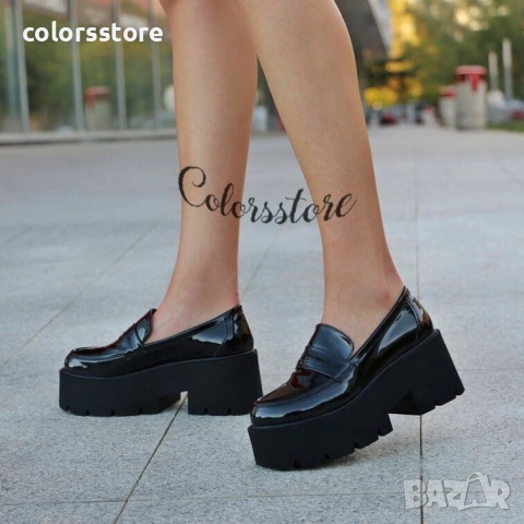 Обувки на платформа - черен лак - NPR30