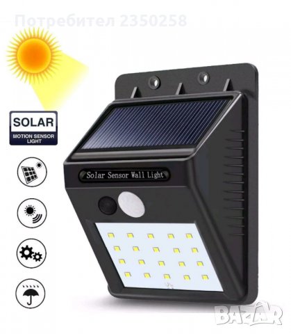 LED соларна лампа прожектор сензор за движение фенер градинска лед , снимка 4 - Лед осветление - 26254554