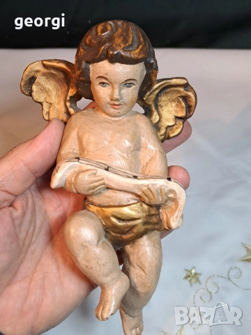 Стара дървена статуетка на ангелче херувим дърворезба 29/3, снимка 8 - Антикварни и старинни предмети - 52424270