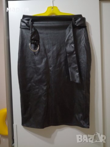 Нова кожена пола с висока талия и колан, снимка 6 - Поли - 28540439