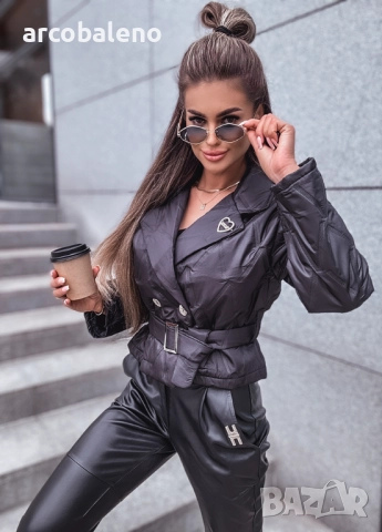 Дамско преходно ватирано яке с черен колан , снимка 5 - Якета - 51694509