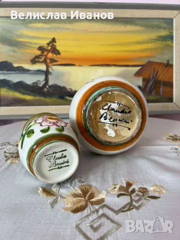 Керамична стомна и чаша. Италия. Ръчно подписани и рисувани, снимка 2 - Антикварни и старинни предмети - 49075774